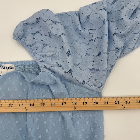 Arula Top Women A 1X NEW Blue Cottagecore Lace Long Sleeve Cropped Puff Sleeves - Picture 9 of 11